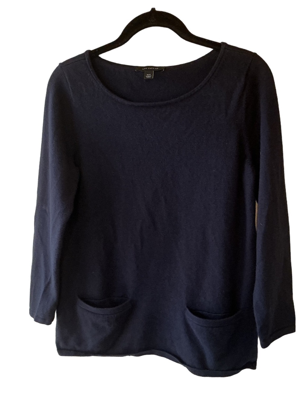 Ann Taylor Tall Tunic Pocket Sweater Navy Blue Size Medium Tall
